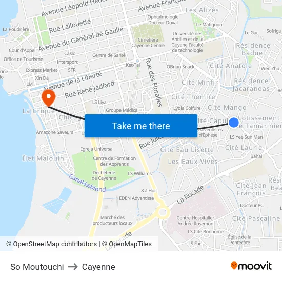 So Moutouchi to Cayenne map