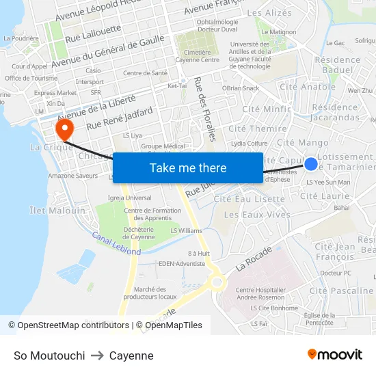So Moutouchi to Cayenne map