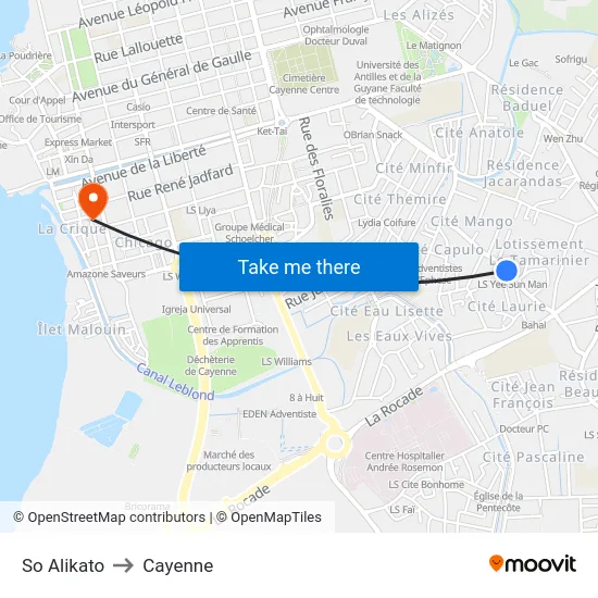So Alikato to Cayenne map