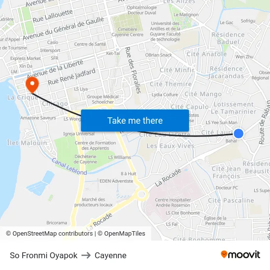 So Fronmi Oyapok to Cayenne map