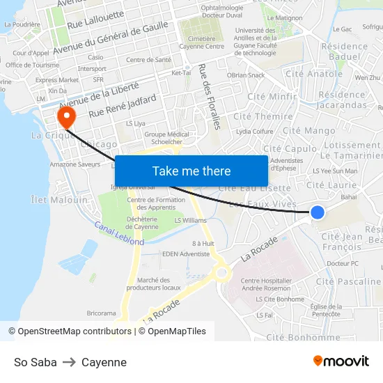 So Saba to Cayenne map