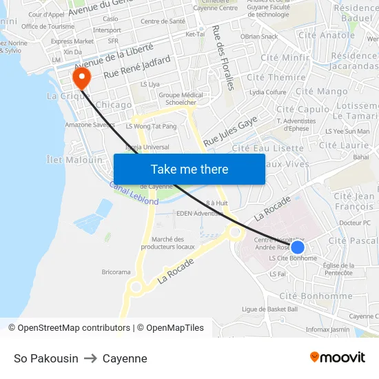 So Pakousin to Cayenne map