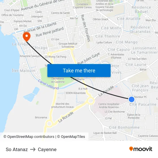 So Atanaz to Cayenne map