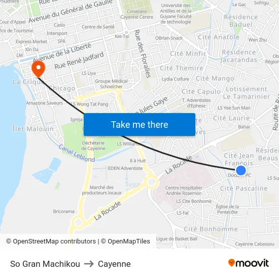 So Gran Machikou to Cayenne map