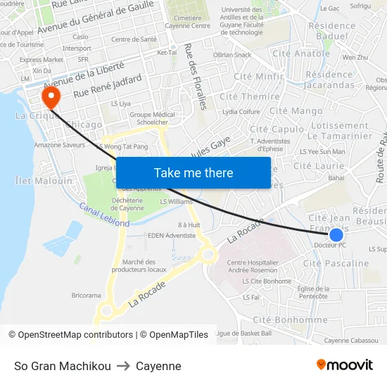 So Gran Machikou to Cayenne map