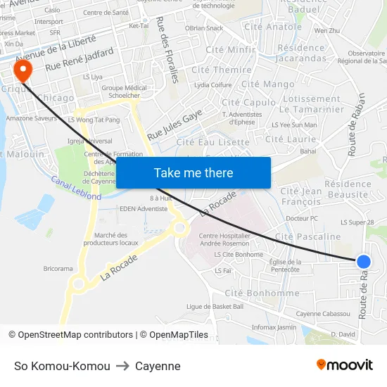 So Komou-Komou to Cayenne map
