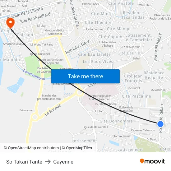 So Takari Tanté to Cayenne map