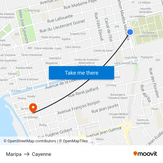 Maripa to Cayenne map