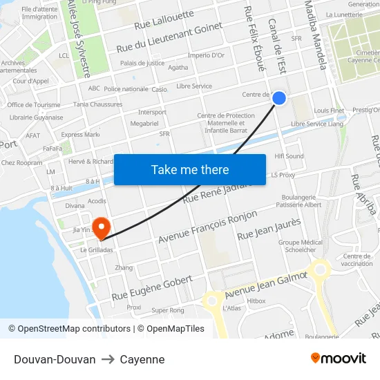 Douvan-Douvan to Cayenne map