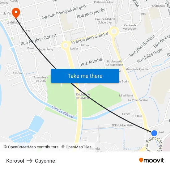 Korosol to Cayenne map