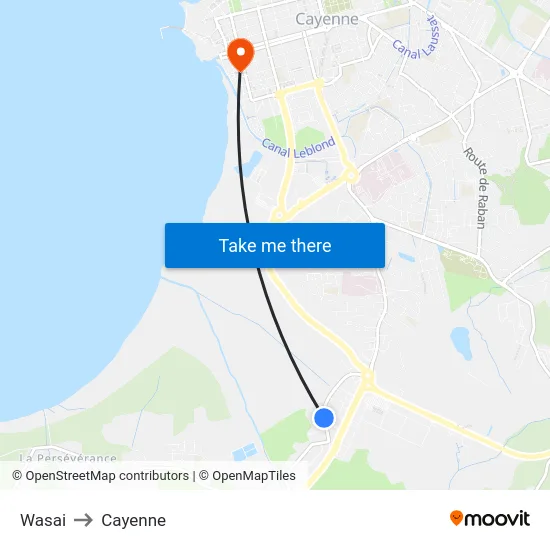 Wasai to Cayenne map