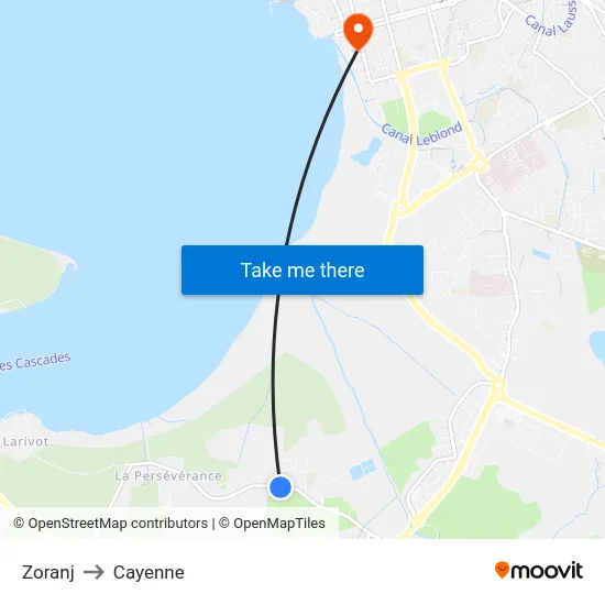 Zoranj to Cayenne map