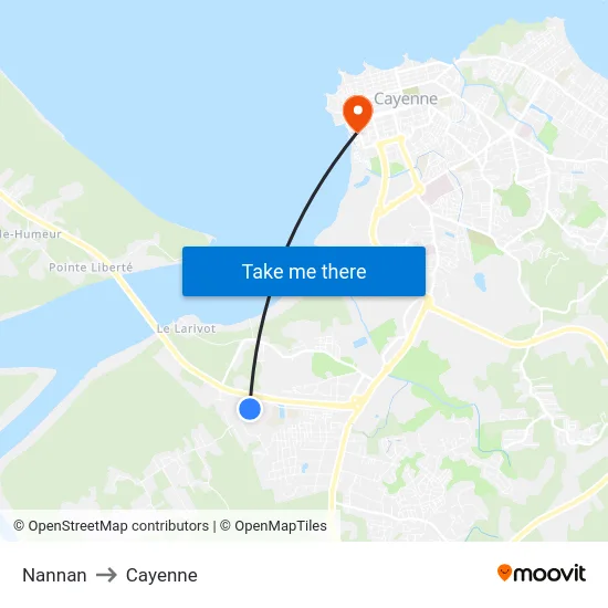 Nannan to Cayenne map
