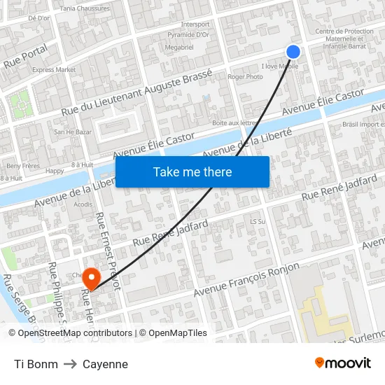 Ti Bonm to Cayenne map