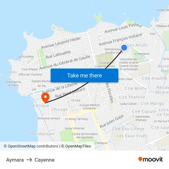 Aymara to Cayenne map
