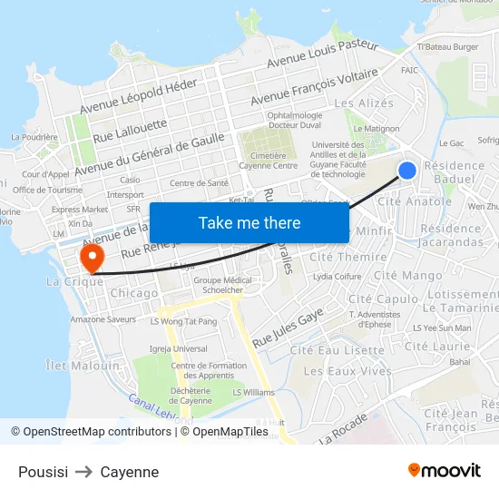 Pousisi to Cayenne map