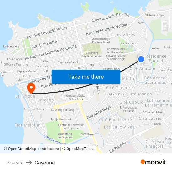 Pousisi to Cayenne map