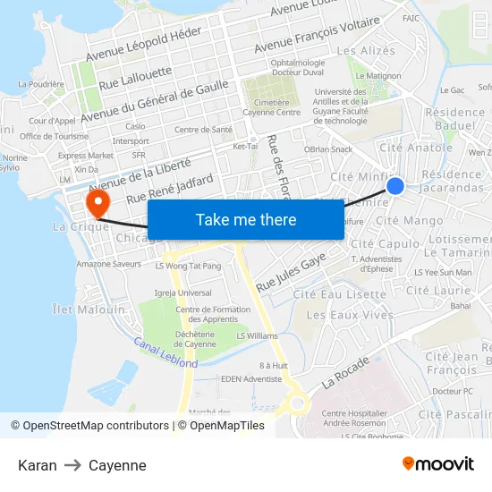 Karan to Cayenne map