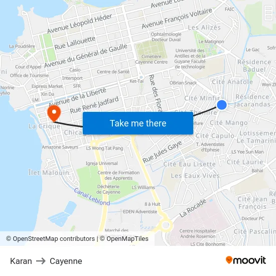 Karan to Cayenne map
