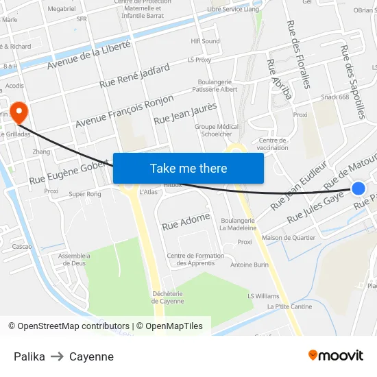 Palika to Cayenne map