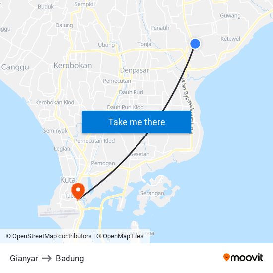 Gianyar to Badung map