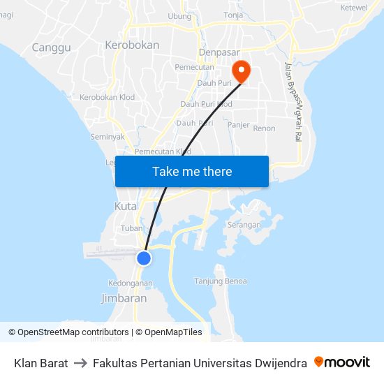 Klan Barat to Fakultas Pertanian Universitas Dwijendra map