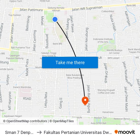 Sman 7 Denpasar to Fakultas Pertanian Universitas Dwijendra map