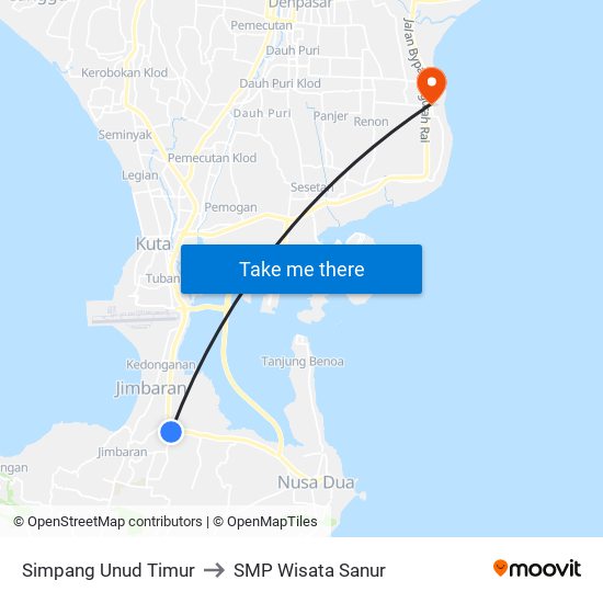 Simpang Unud Timur to SMP Wisata Sanur map