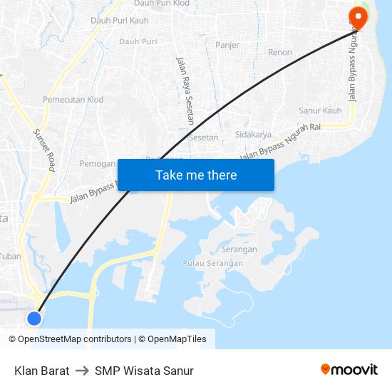 Klan Barat to SMP Wisata Sanur map