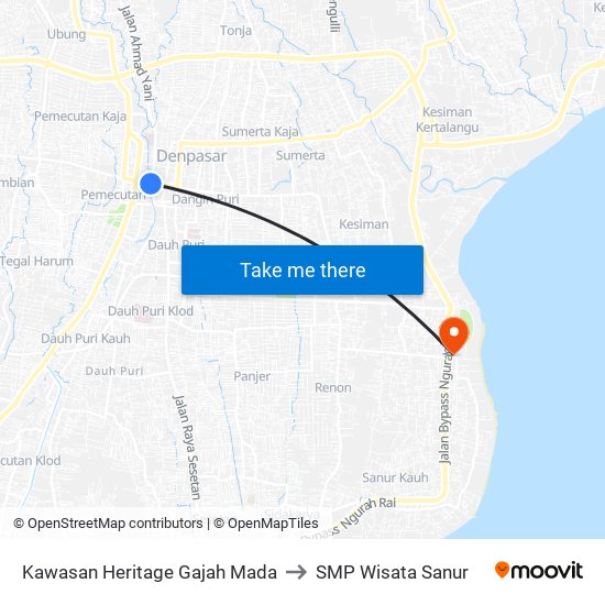 Kawasan Heritage Gajah Mada to SMP Wisata Sanur map