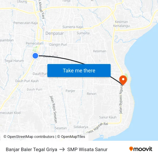 Banjar Baler Tegal Griya to SMP Wisata Sanur map