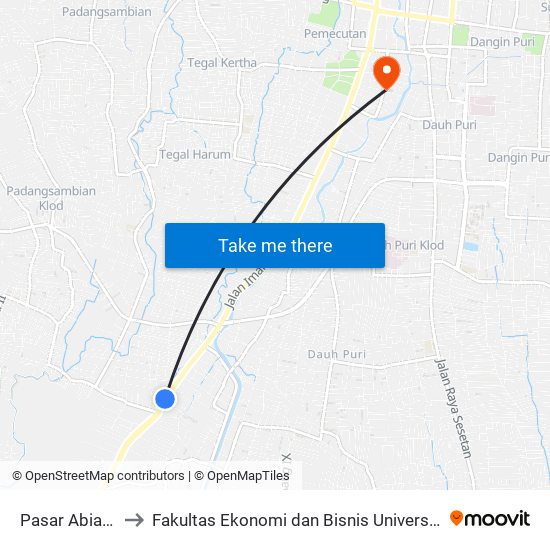 Pasar Abian Timbul Timur to Fakultas Ekonomi dan Bisnis Universitas Pendidikan Nasional 'Undiknas' BALI map