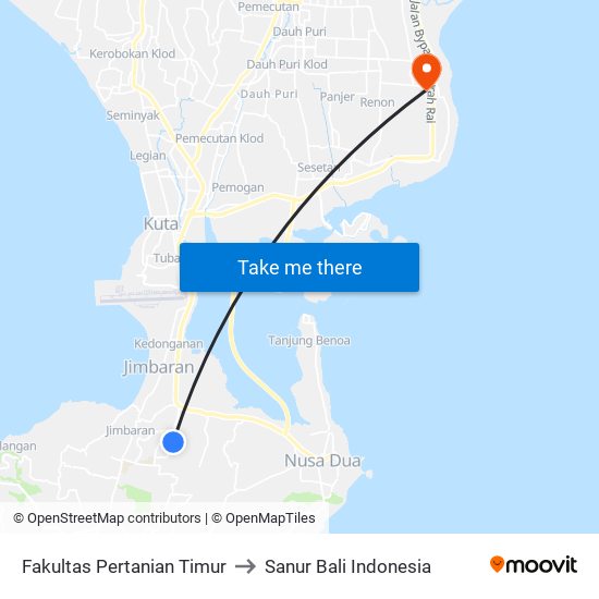 Fakultas Pertanian Timur to Sanur Bali Indonesia map