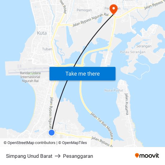 Simpang Unud Barat to Pesanggaran map