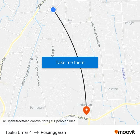 Teuku Umar 4 to Pesanggaran map