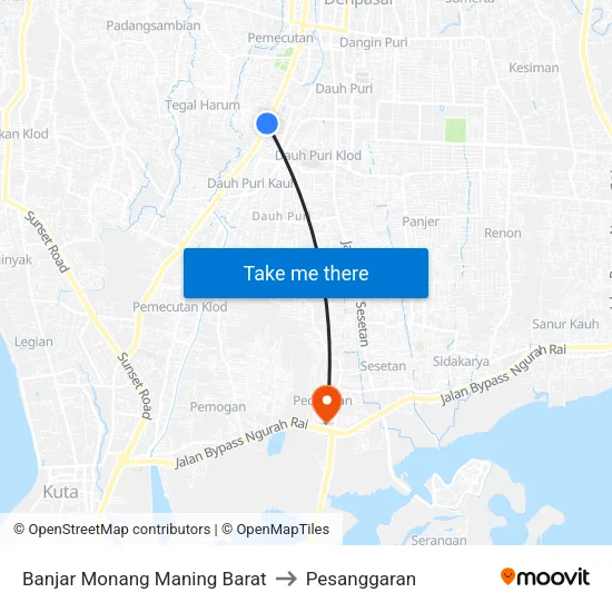 Banjar Monang Maning Barat to Pesanggaran map