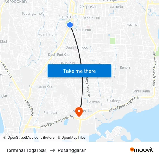 Terminal Tegal Sari to Pesanggaran map