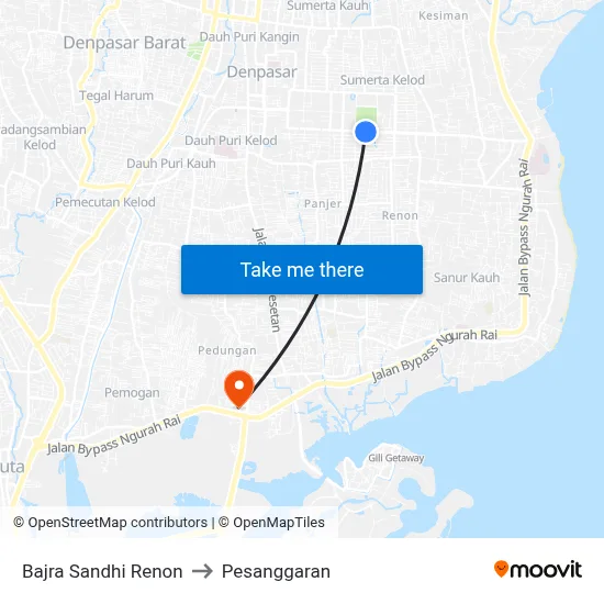 Bajra Sandhi Renon to Pesanggaran map