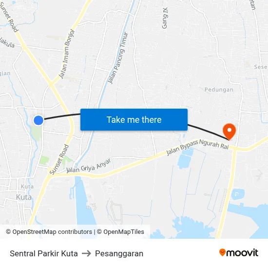 Sentral Parkir Kuta to Pesanggaran map