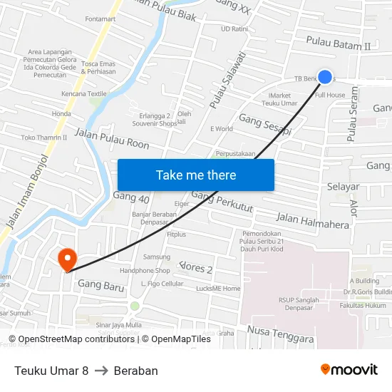 Teuku Umar 8 to Beraban map