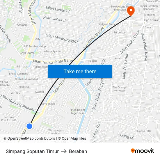 Simpang Soputan Timur to Beraban map