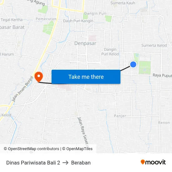 Dinas Pariwisata Bali 2 to Beraban map
