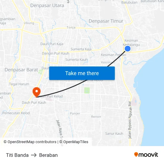 Titi Banda to Beraban map