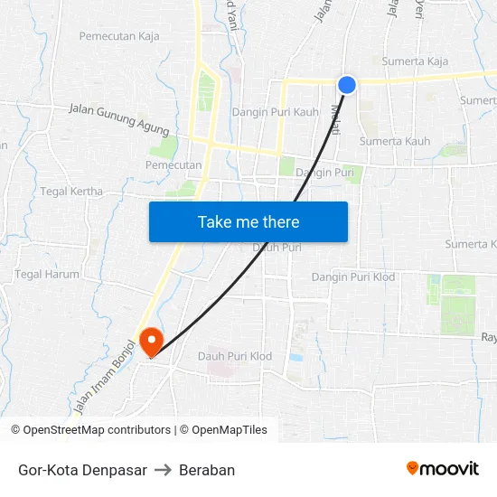 Gor-Kota Denpasar to Beraban map