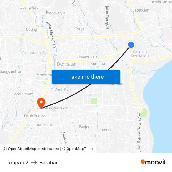Tohpati 2 to Beraban map