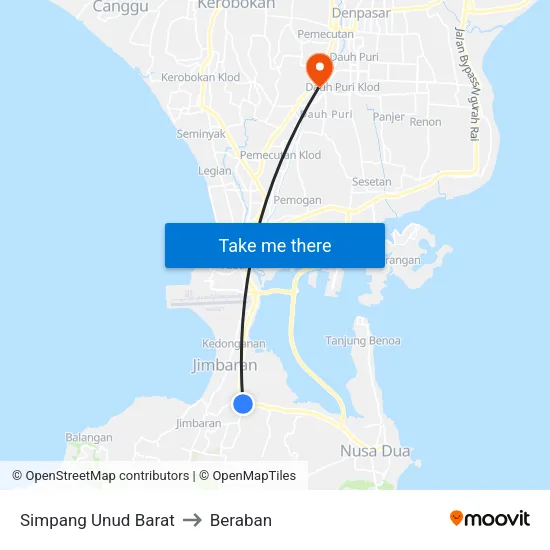 Simpang Unud Barat to Beraban map