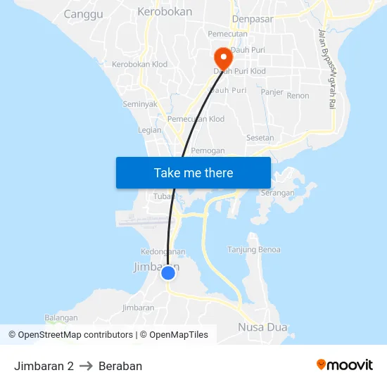 Jimbaran 2 to Beraban map
