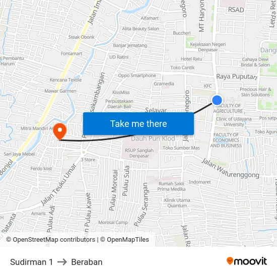 Sudirman 1 to Beraban map