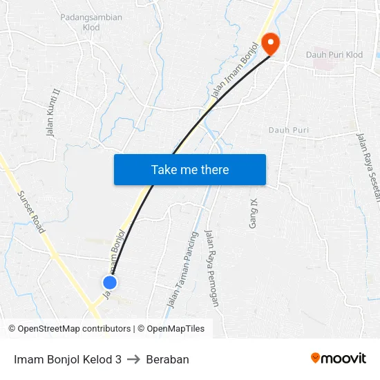Imam Bonjol Kelod 3 to Beraban map