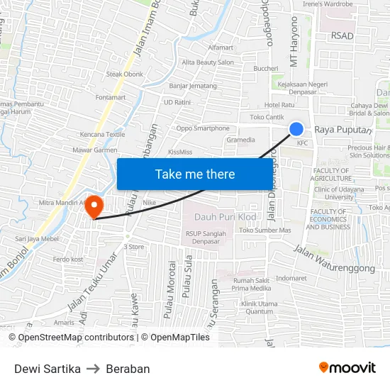 Dewi Sartika to Beraban map